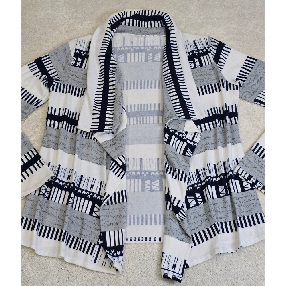 Womens Open Front Geometric Print Cardigan Navy‎ & Cream XL Soft